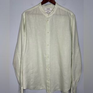 SOLD! SOLD! COS Men’s Light Green 100% Linen Banded Collar Minimalist Shirt